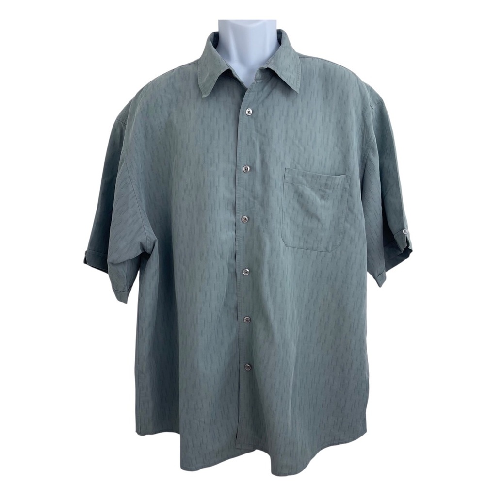 Monte Carlo Men Sz XL 48/48 Button Down light Green/ blue Short Sleeve Shirt